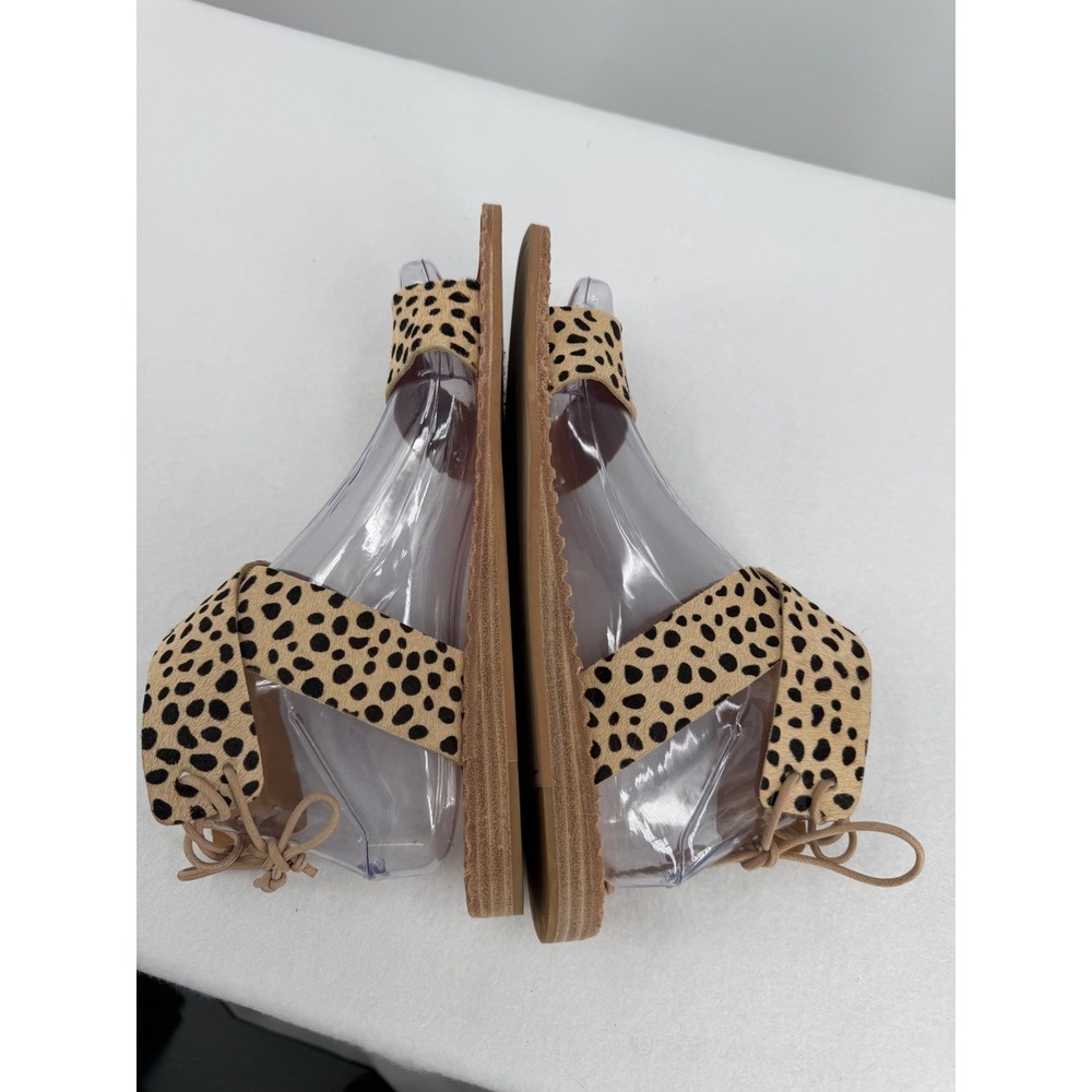 Dolce Vita Cheetah Calf Hair Ankle Wrap Lace Up Flat Sandals Womens 8 Tan Black - Picture 6 of 10